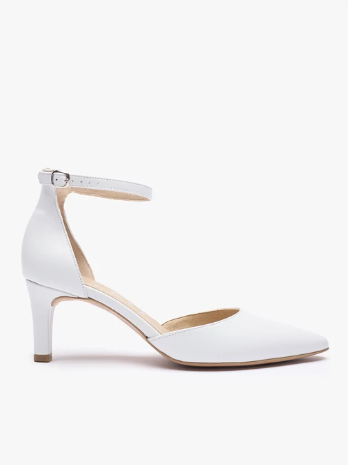 Białe ślubne czółenka ze skóry licowej