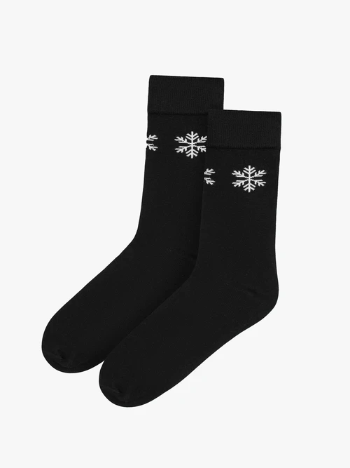 Czarne skarpetki świąteczne unisex z białymi śnieżynkami