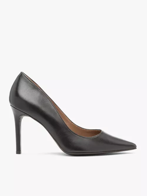 Ciemnobrązowe czółenka ze skóry licowej na obcasie