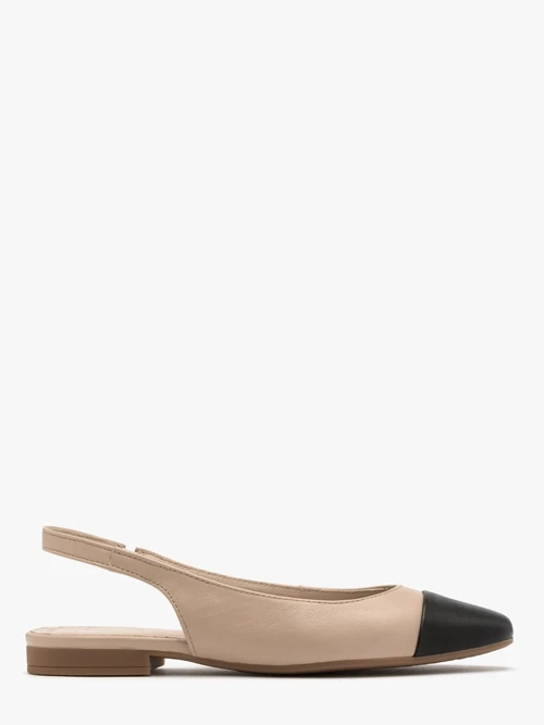 Beżowe baleriny typu slingback z czarnym noskiem