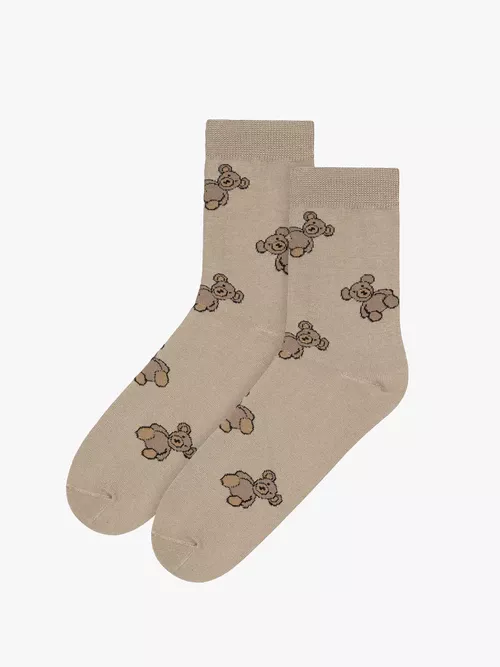 Beżowe długie skarpetki damskie w misie