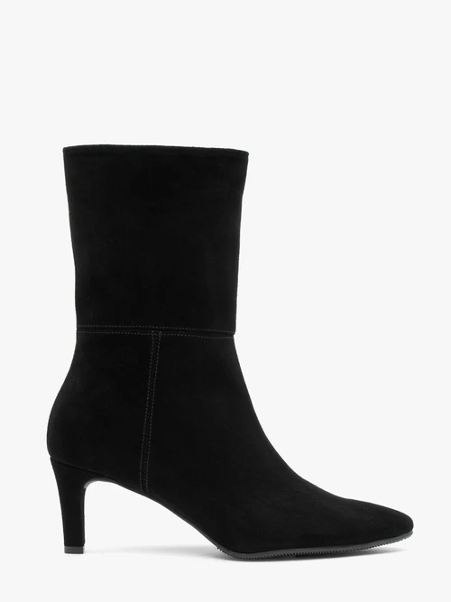 Czarne wyższe botki ze skóry welurowej