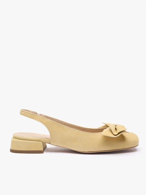 Jasnożółte czółenka slingback bez pięty z kokardką