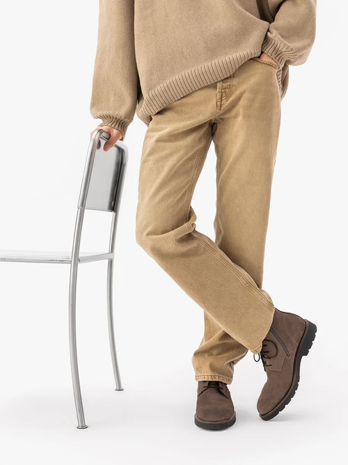 Szare trzewiki ze skóry welurowej