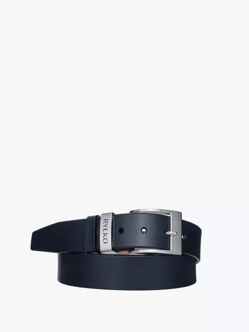 Granatowy pasek męski z logotypem na klamrze