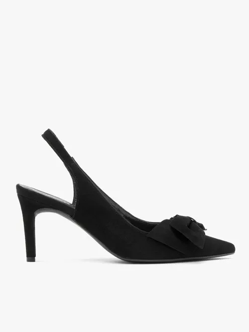 Welurowe czółenka typu slingback z kokardą