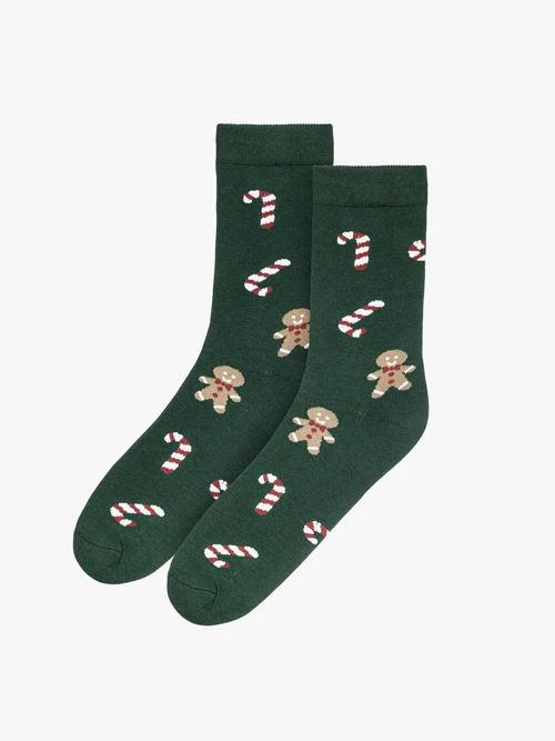 Zielone bawełniane skarpety ze świątecznym motywem