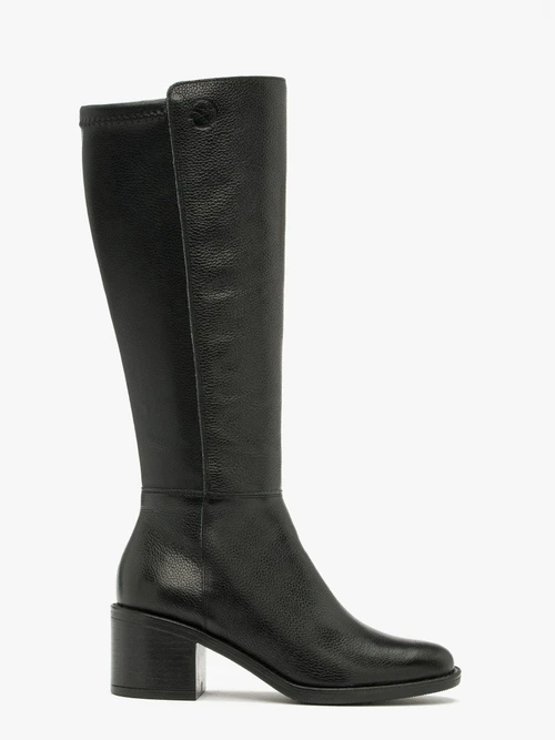 Czarne kozaki damskie z szeroką cholewką