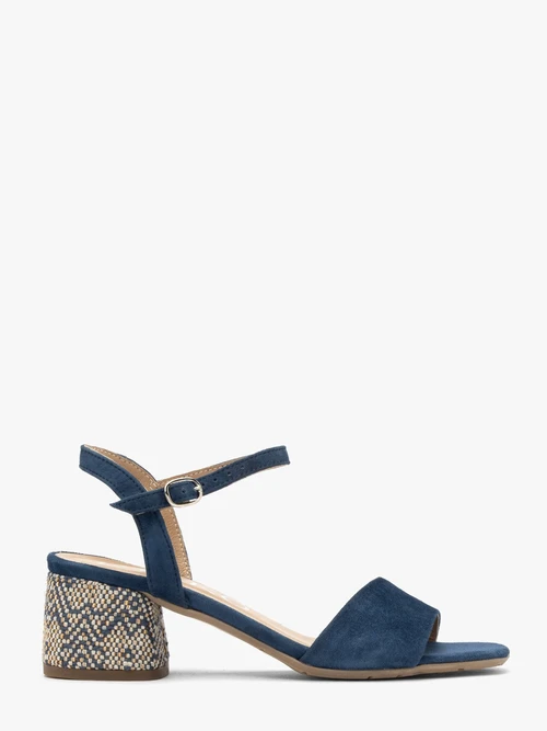 Granatowe sandały na dekoracyjnie obleczonym obcasie