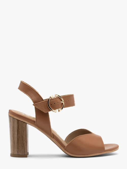 Jasnobrązowe sandały damskie z ozdobnym obcasem