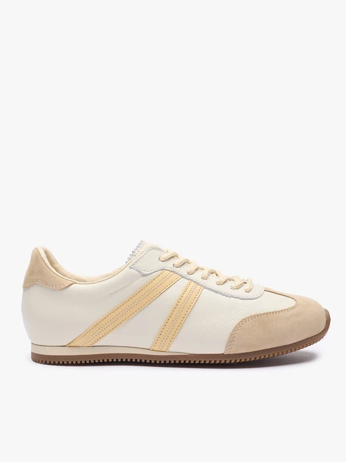 Beżowe sneakersy ze skóry licowej i welurowej