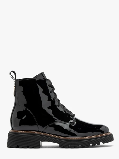 Lakierowane trzewiki damskie na traktorowym spodzie