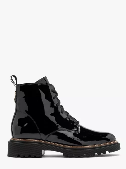 Lakierowane trzewiki damskie na traktorowym spodzie