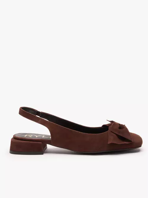 Brązowe czółenka bez pięty z kokardą