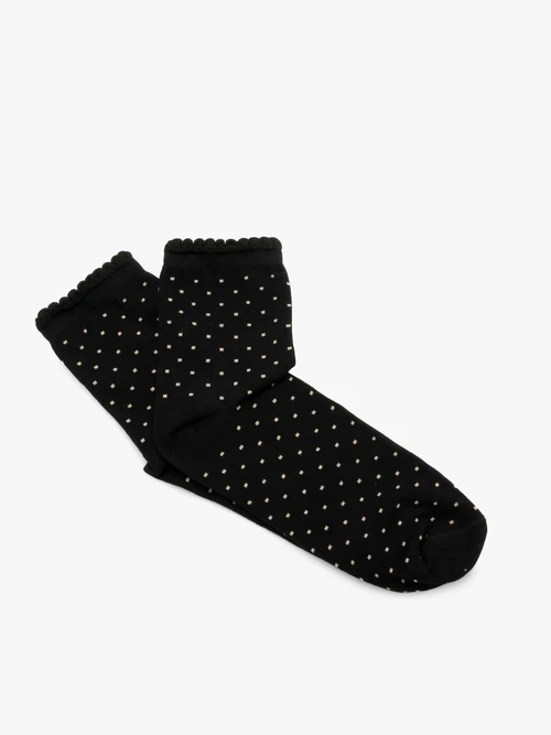 Czarne skarpety w beżowe kropki z falbanką