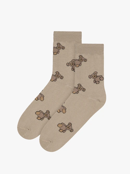 Beżowe długie skarpetki damskie w misie