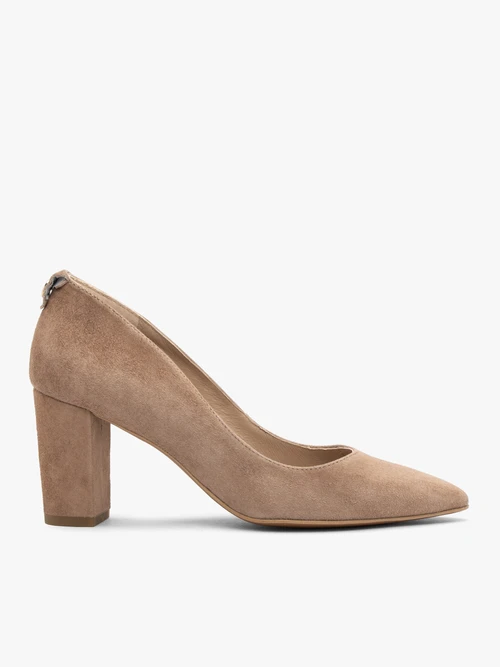 Beżowe czółenka na słupku z ozdobą