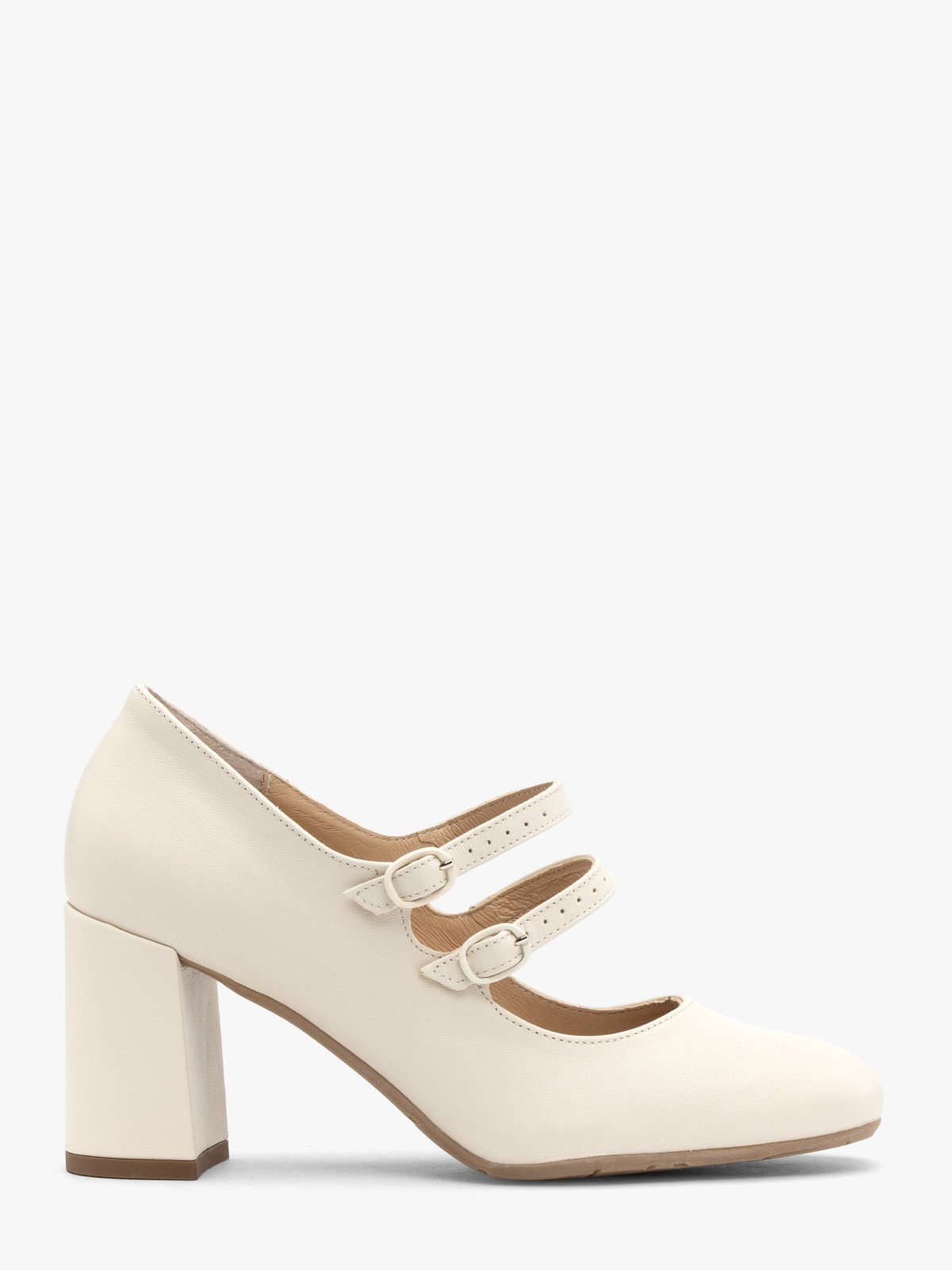 Kremowe czółenka damskie z dekoracyjnymi paskami LUIZA