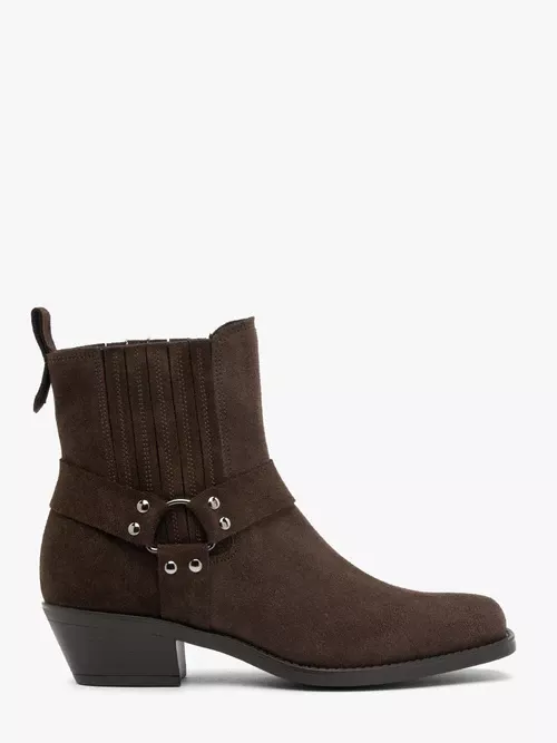 Brązowe sztyblety biker boots ze skóry welurowej