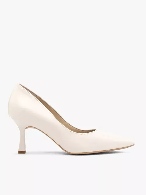 Kremowe ślubne czółenka z obcasem flare