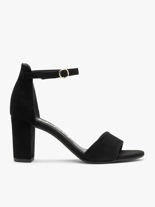 Czarne welurowe sandały na obcasie typu klocek