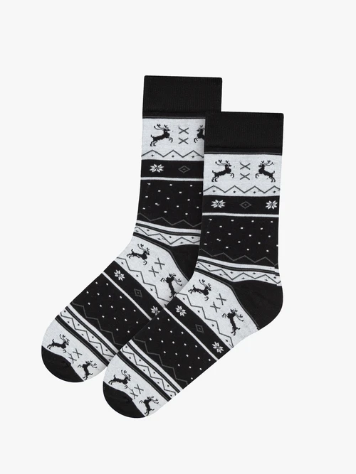 Biało-czarne skarpetki świąteczne unisex z reniferami