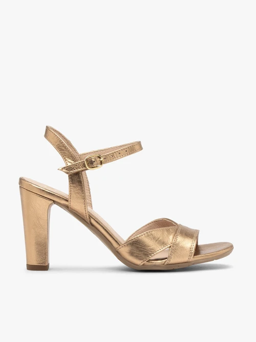 Złote sandały na grubej szpilce