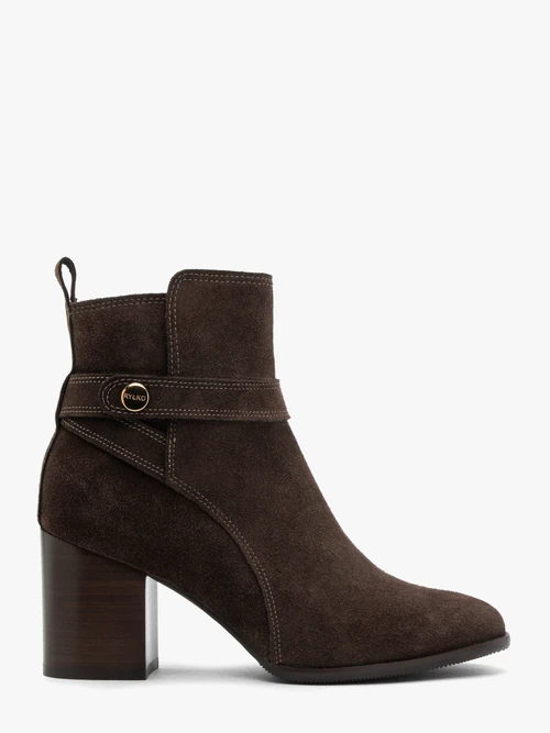 Brązowe botki welurowe na słupku