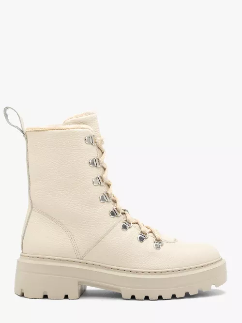 Beżowe skórzane śniegowce ze sznurowaniem