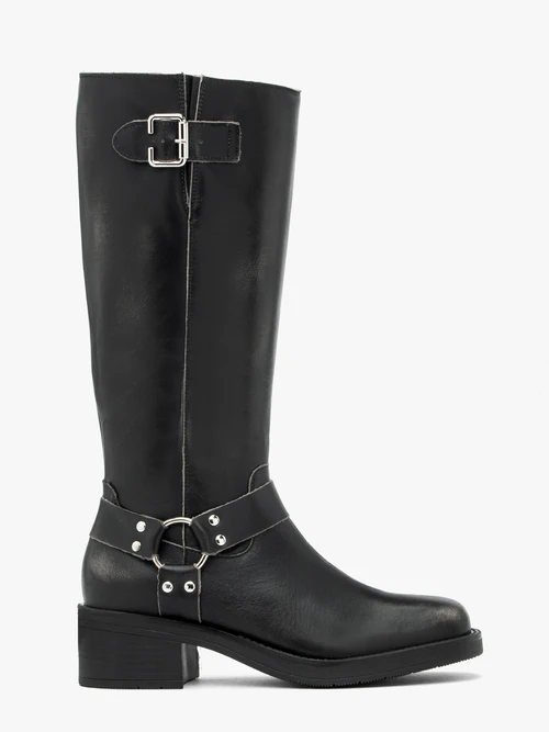 Czarne kozaki biker boots ze skóry licowej