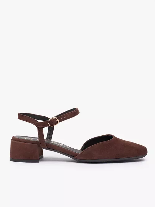 Ciemnobrązowe czółenka slingback na niskim słupku