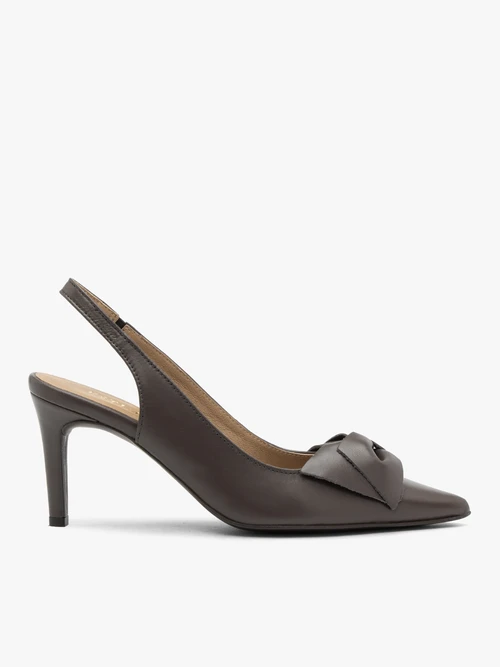 Szare czółenka slingback z kokardą