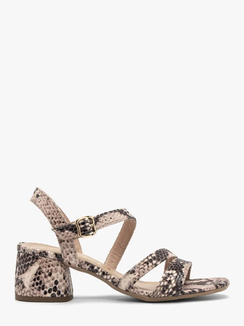 Sandały damskie na obcasie we wzór węża