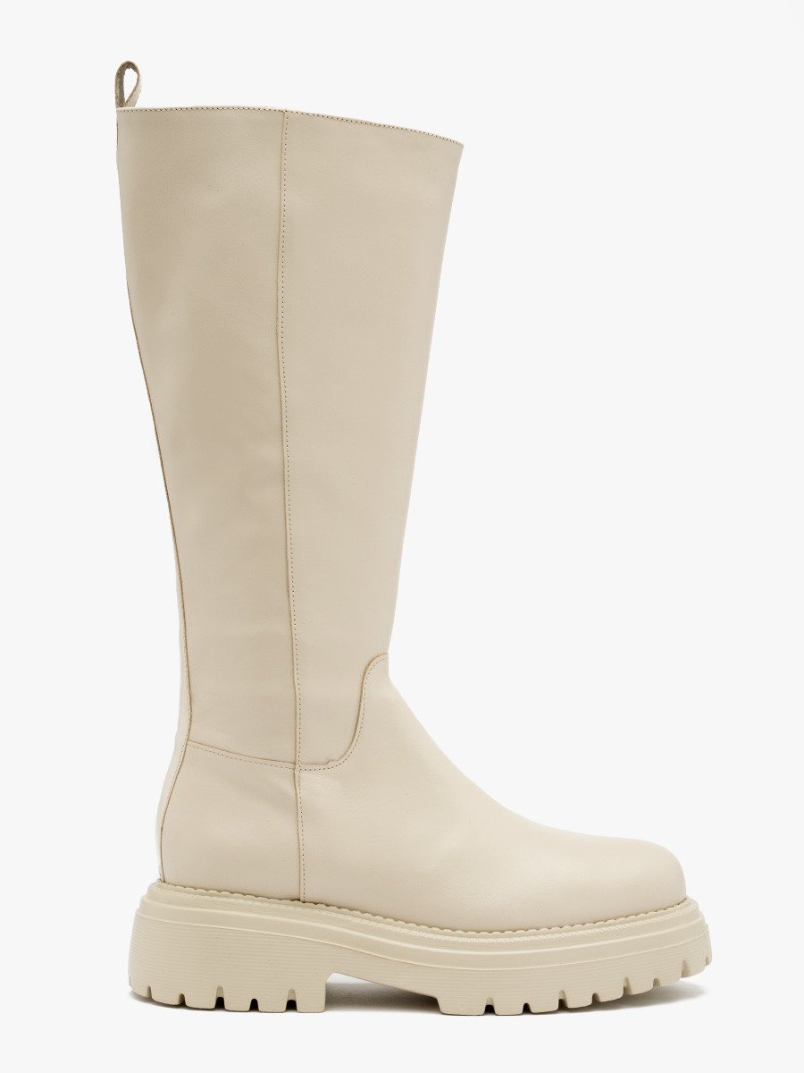 Kremowe kozaki z szeroką cholewką NATALIE