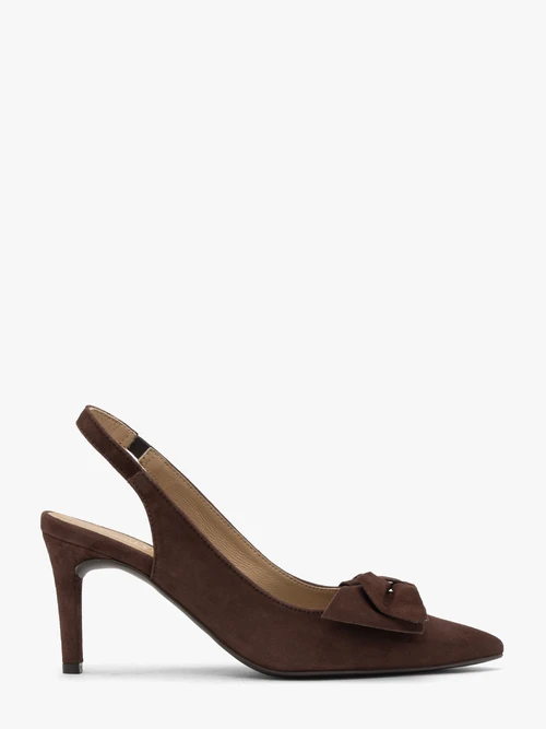 Welurowe czółenka typu slingback z kokardą