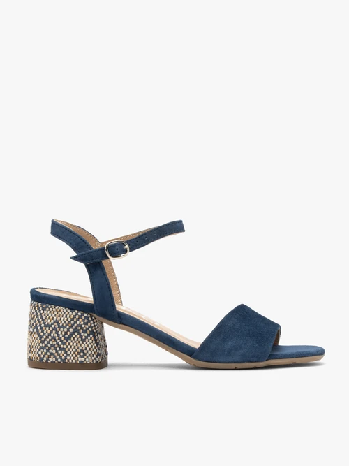 Granatowe sandały na dekoracyjnie obleczonym obcasie