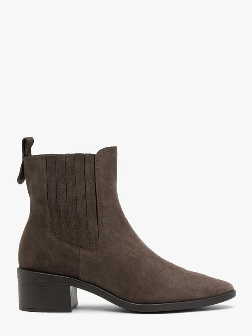 Brązowe sztyblety na słupku ze skóry welurowej