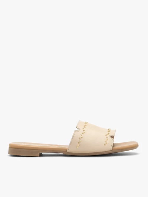 Kremowe skórzane klapki damskie