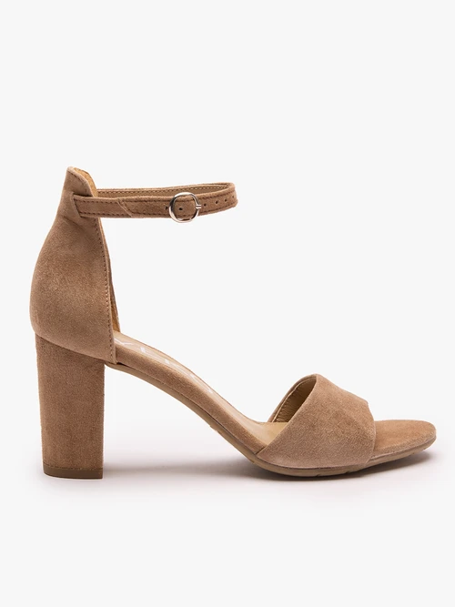 Jasnobrązowe sandały ze skóry welurowej