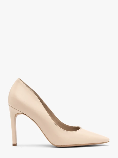 Beżowe czółenka na szpilce z odpinaną kokardą