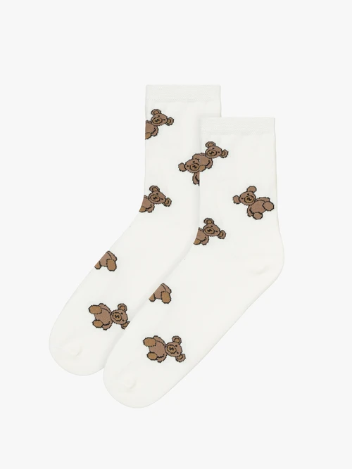 Białe skarpetki za kostkę damskie z misie