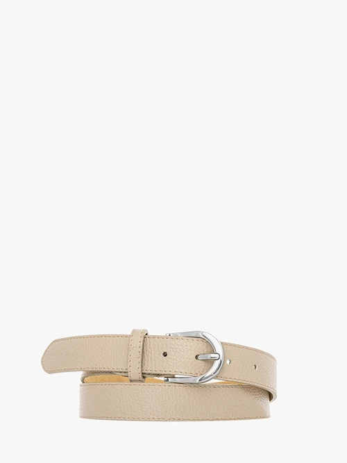 Beżowy pasek ze srebrną klamrą