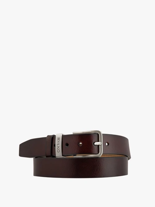 Ciemnobrązowy pasek męski ze srebrną klamrą