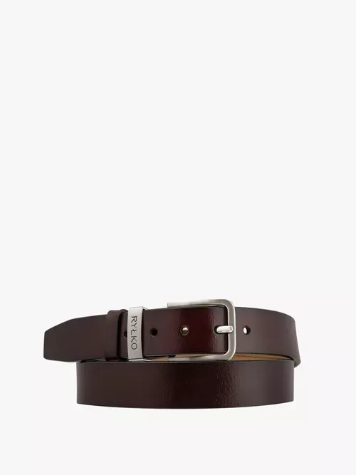 Ciemnobrązowy pasek męski ze srebrną klamrą
