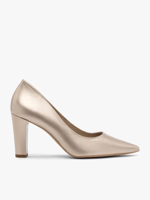 Platynowe czółenka na grubej szpilce