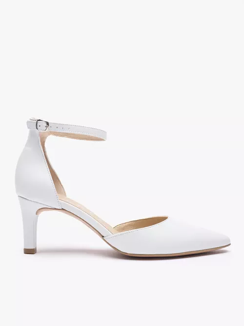 Białe ślubne czółenka ze skóry licowej