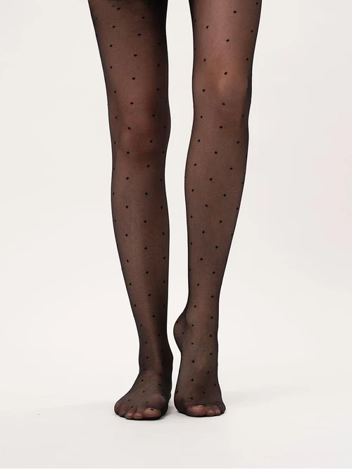 Czarne rajstopy w groszki 20 DEN