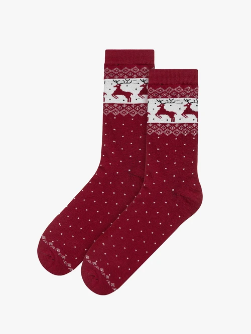 Bordowe skarpetki świąteczne unisex z reniferami