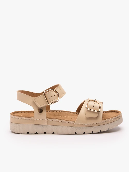 Beżowe sandały na grubszym spodzie z dwoma paskami