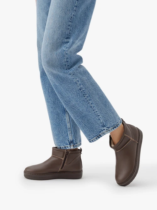 Brązowe niskie śniegowce damskie ze skóry licowej